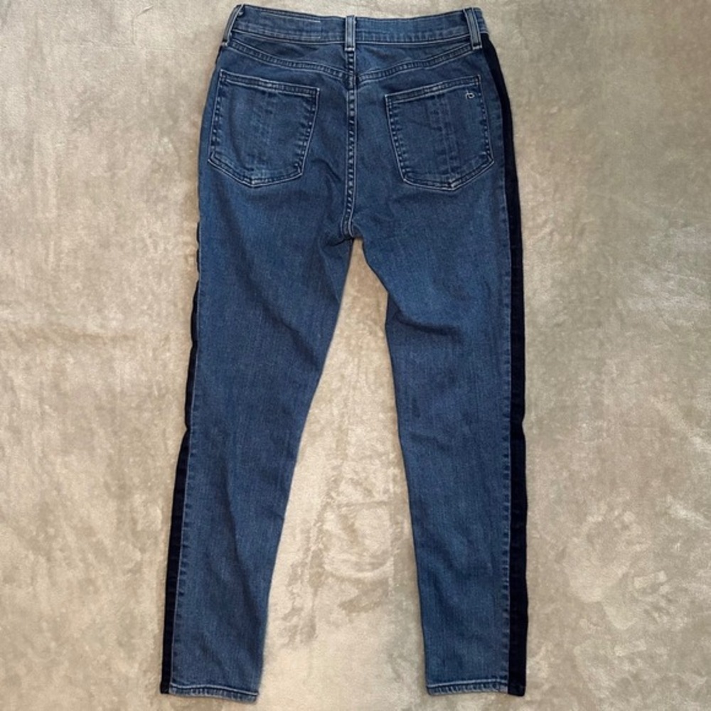 Rag & Bone Mazie Jeans Sz 27x25.5 Double Indigo Tuxedo Racing Panel Crop Skinny - Picture 3 of 14